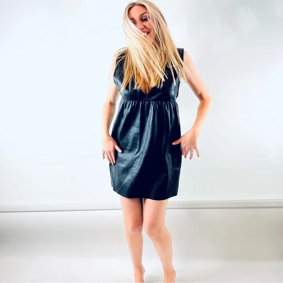 Zara Knit Black Faux Leather Sleeveless Dress - Picture 5 of 16